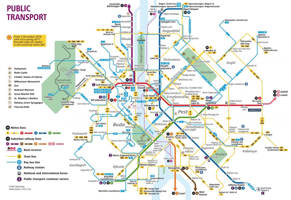 نقشه از بوداپست حمل و نقل عمومی