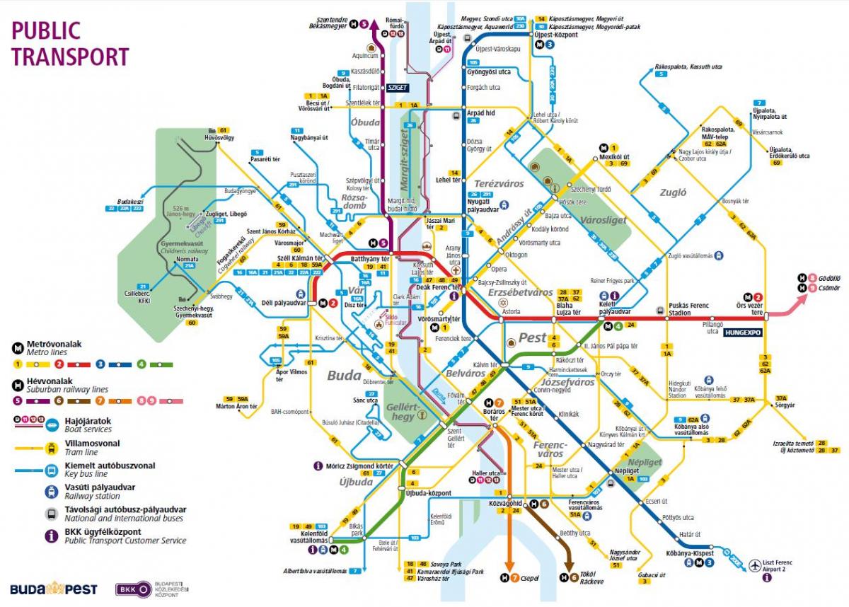 بوداپست خطوط اتوبوس نقشه